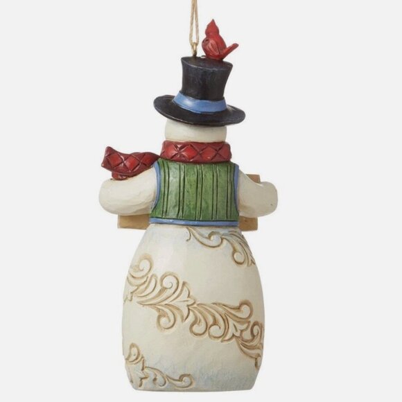 Jim Shore Heartwood Snowman with Cardinal Christmas Sign Ornament NEW 6012975 - Picture 2 of 3